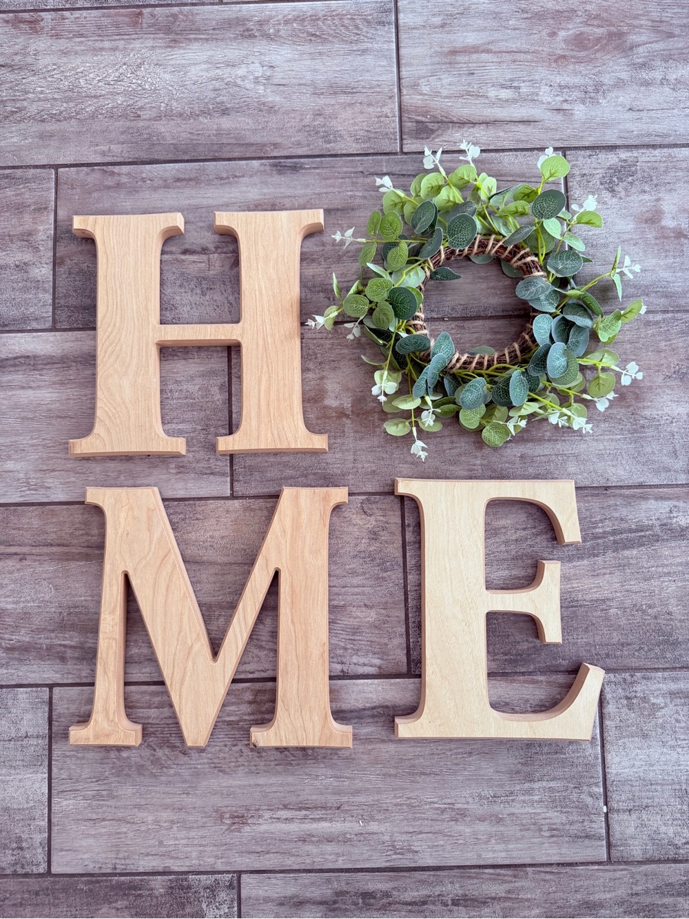 Rustic Wooden HOME Wall Decor Letters Greenery Wreath Accent Farmhouse Entry